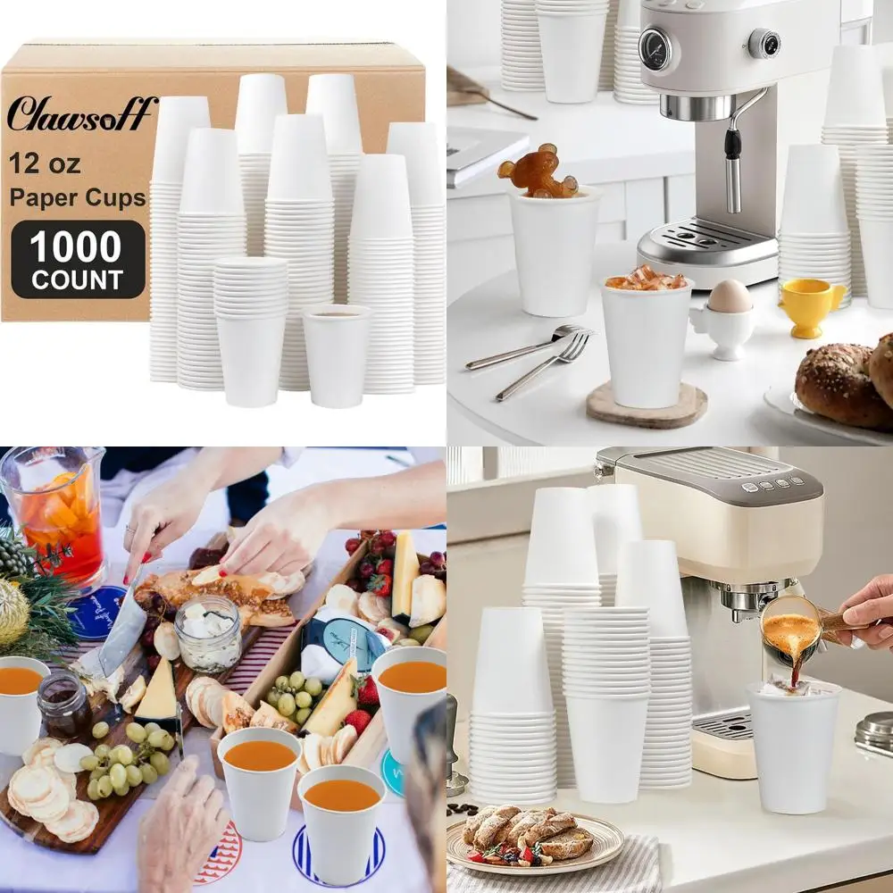

12 oz Disposable Paper Coffee Cups, Thickened White for Hot & Cold Beverages, Ideal for Home, Office, Parties & Events