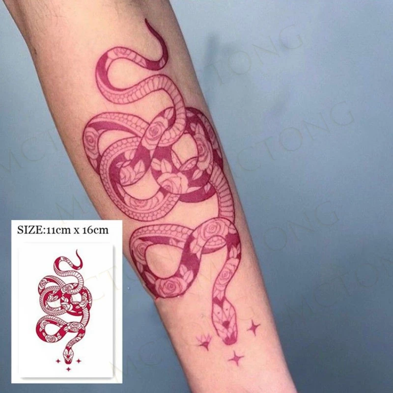 Waterproof Temporary Tattoo Sticker Ukiyoe Red Snake Japanese Geisha Arm Ankle Harajuku Flash Tatto  FakeTatoo for Men Women