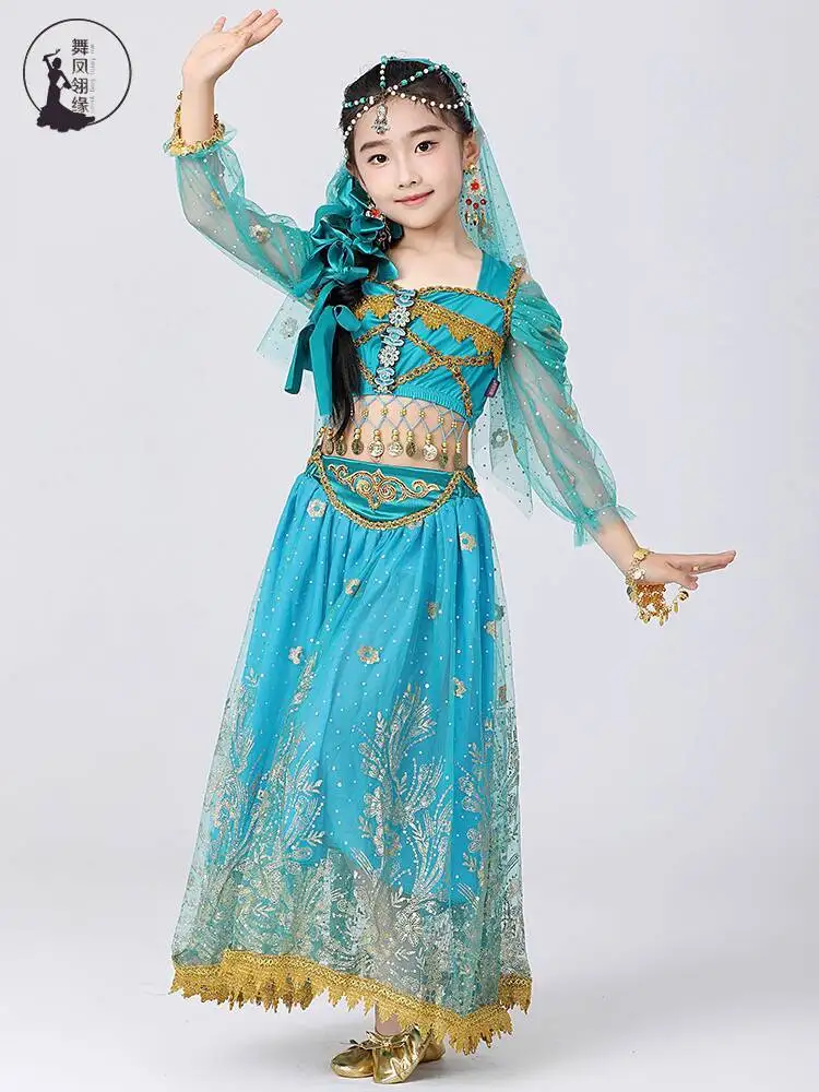 Nuevo traje de actuación infantil danza india princesa jazmín traje de manga larga danza étnica ropa de estilo exótico