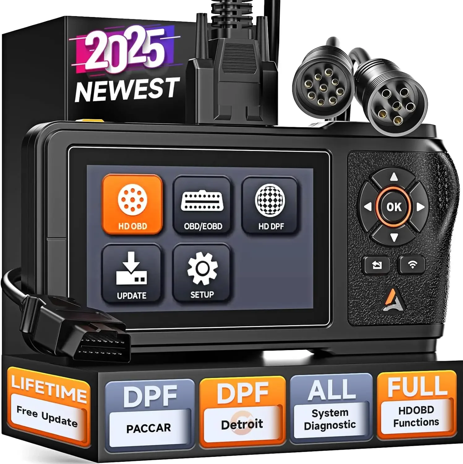

HD431 Heavy Duty Truck Scanner, 2025 New Diesel Diagnostic Scan Tool, DPF Regen and Reset for Detroit, Paccar, Lifetime