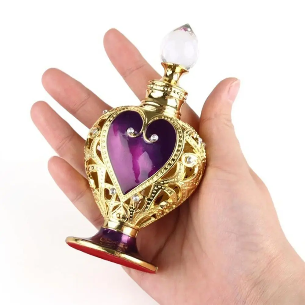 

Vintage 12ml Empty Crystal Metal Purple Heart Perfume Bottle Cut Glass Collectible Refillable Portable Gift Perfume Bottle