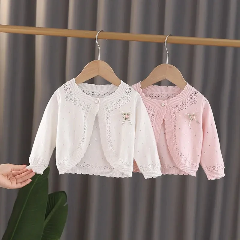 Ruffle baby Girl Knit Cardigan Sun Protection Clothing Girls Thin Long Sleeves Cardigan Jacket Spring Summer Cardigan Coat