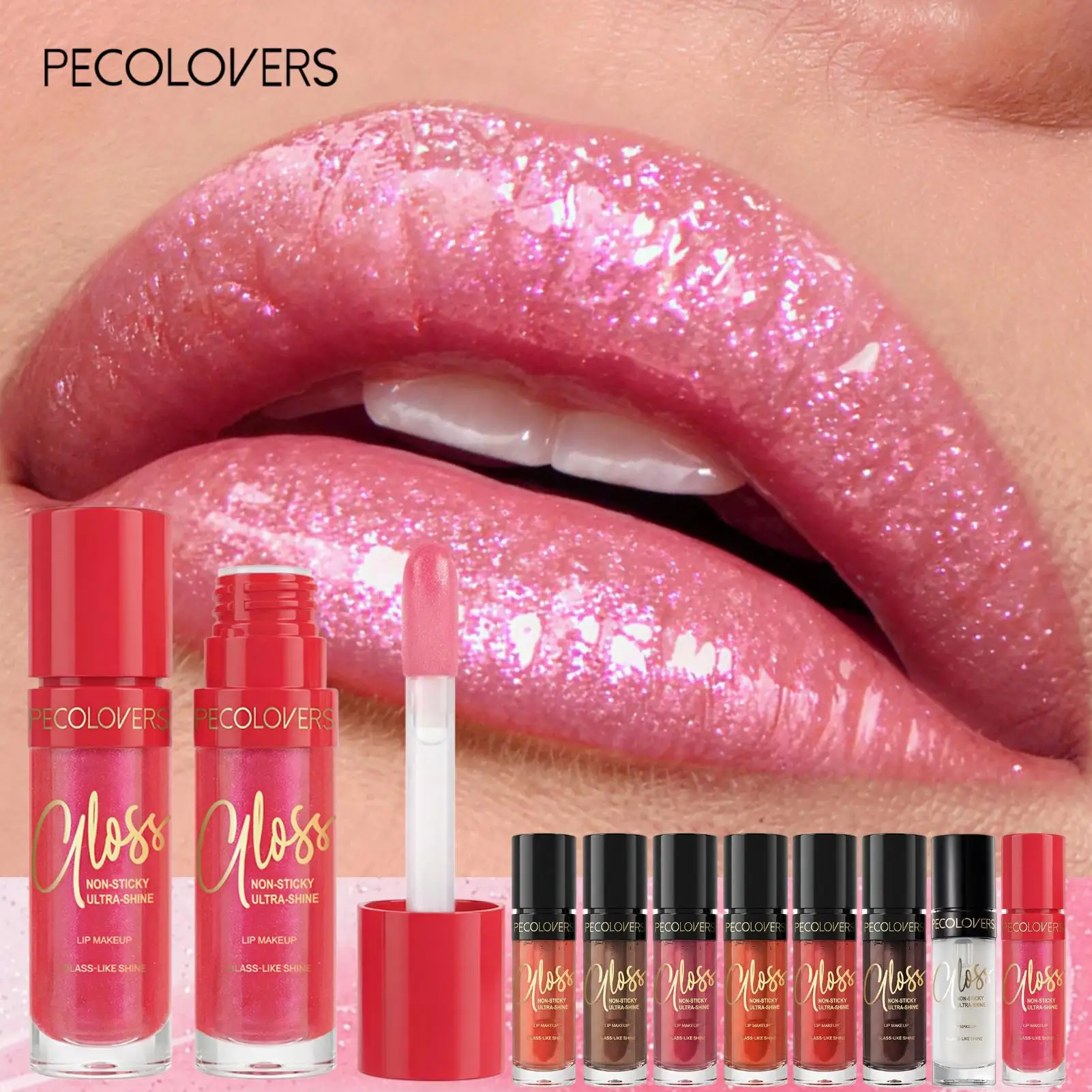 8 PCS/SET Sparkly Lip Gloss , Glass-Like Shine Non-Sticky Lip Oil, Multi Glitter Tones Plumping Lip Makeup For Women