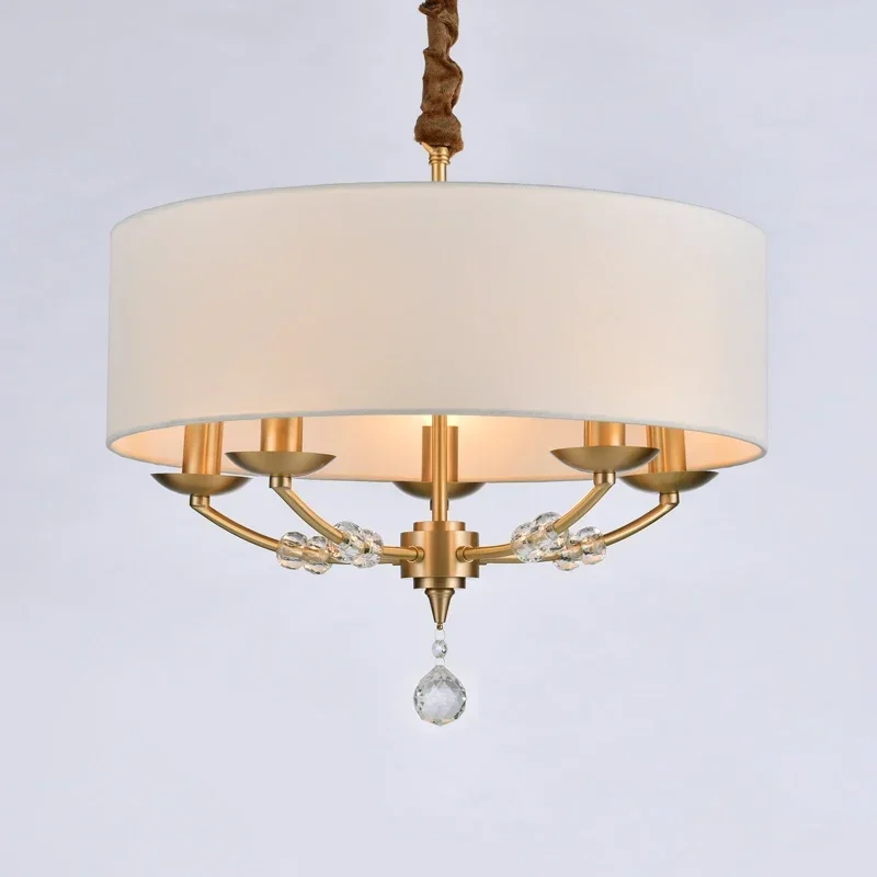 Elegant Copper and Crystal Fabric Chandelier E27 Hanging Light Stylish Ceiling Lamp for Living Room Bedroom and Study Decor