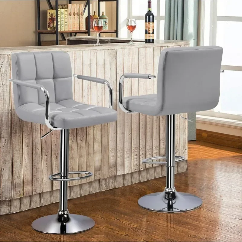 

# Tall Bar Stools Set Of 2 Modern Square PU Leather Adjustable BarStools Counter Height Stools With Arms And Back Bar Chairs #