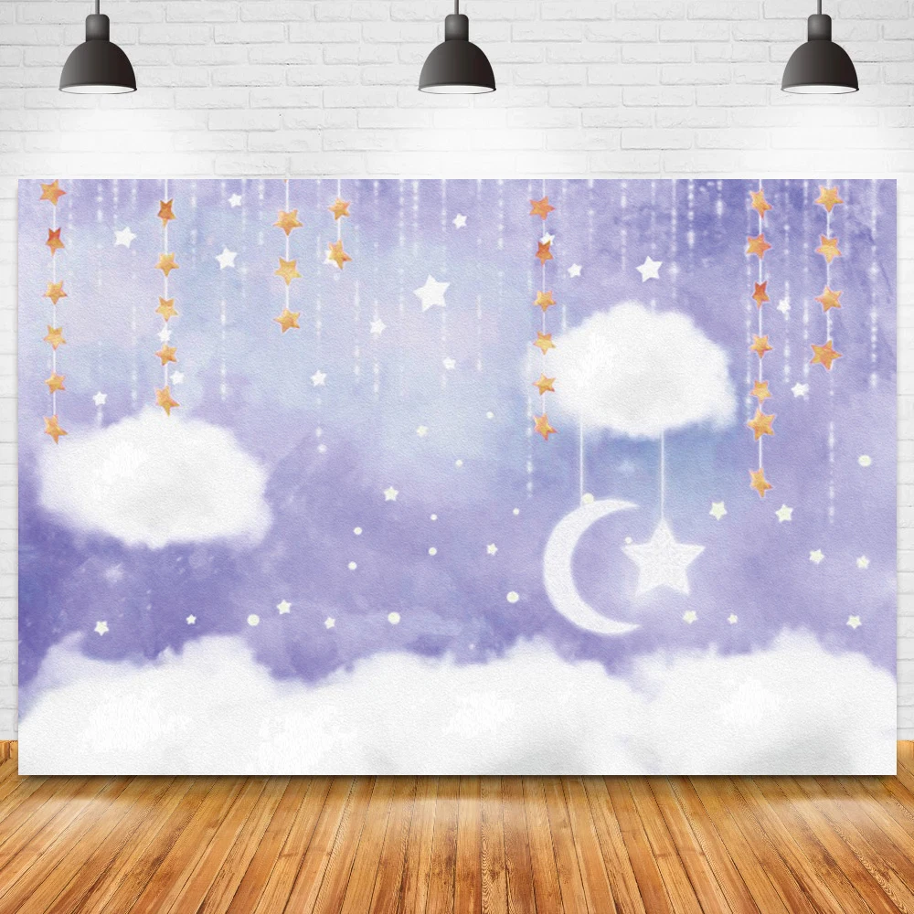 Twinkle estrelas brilho nuvens brancas bolo esmagar chá de fraldas pano de fundo fotografia lua recém-nascido do bebê menino menina aniversário fundos