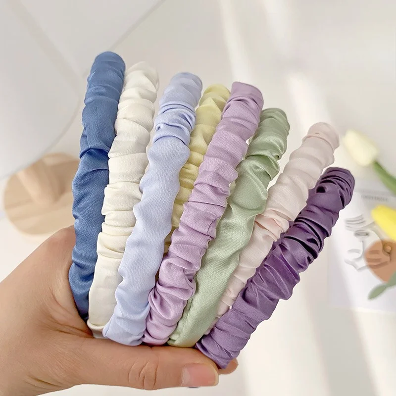 Diadema plisada de satén de tela para mujer, diadema sencilla y dulce, accesorios para el cabello a la moda, tocado de aro para niña, banda para el cabello versátil