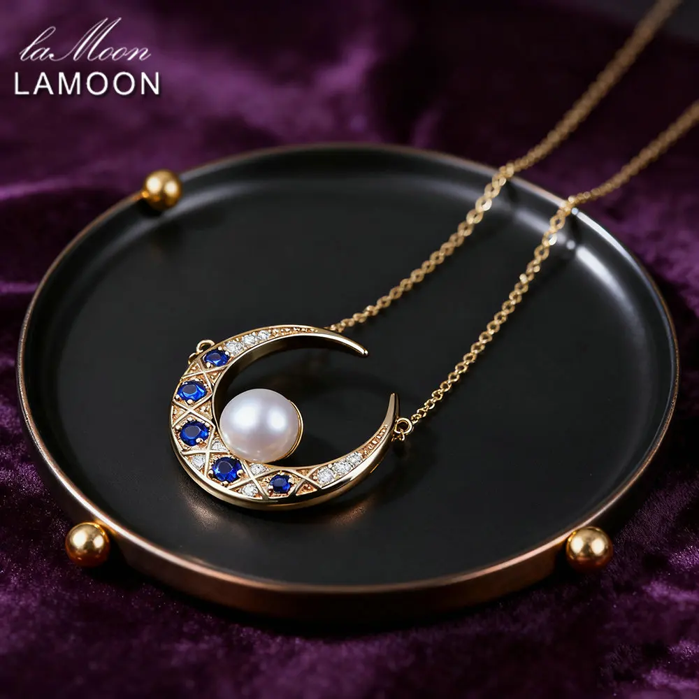 

LAMOON винтажное ожерелье с подвеской в виде Луны из натурального пресноводного жемчуга для женщин, роскошное ожерелье из стерлингового серебра 925 пробы с позолоченным ювелирным изделием, подарок