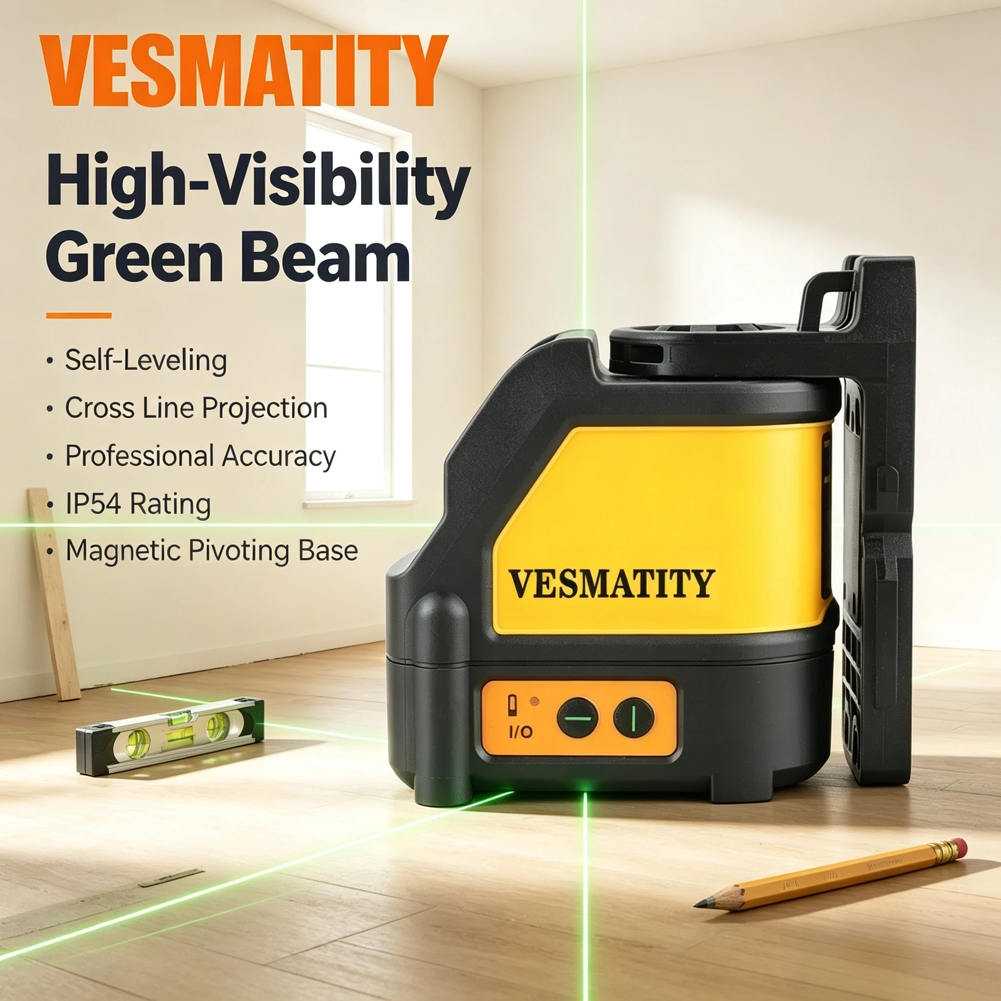 Vesmatity DW088CG Self Leveling Green Laser Level High Precision Cross Line for Building Construction Battery Use