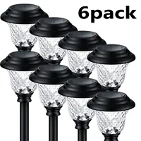 6Pack Outdoor Solar Pathway Lights Stainless Steel Solar Garden Lights  Auto On Off Path Lights House Landscape Warm Lighting
