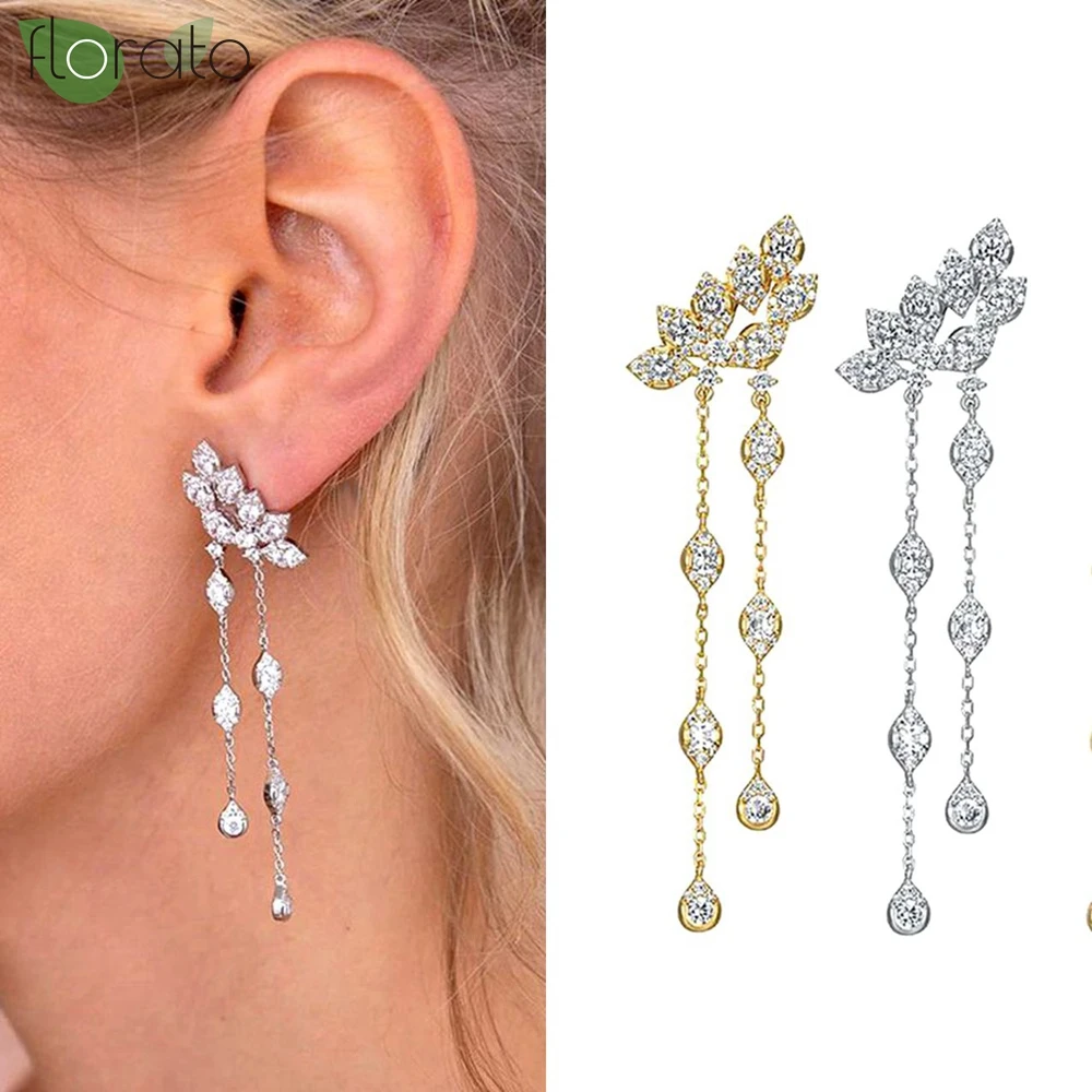 Pendientes largos de borla de cristal de diamantes de imitación de lujo para mujer, Pendientes colgantes de gota elegantes para novia, joyería de fiesta de boda, nuevo, 2024