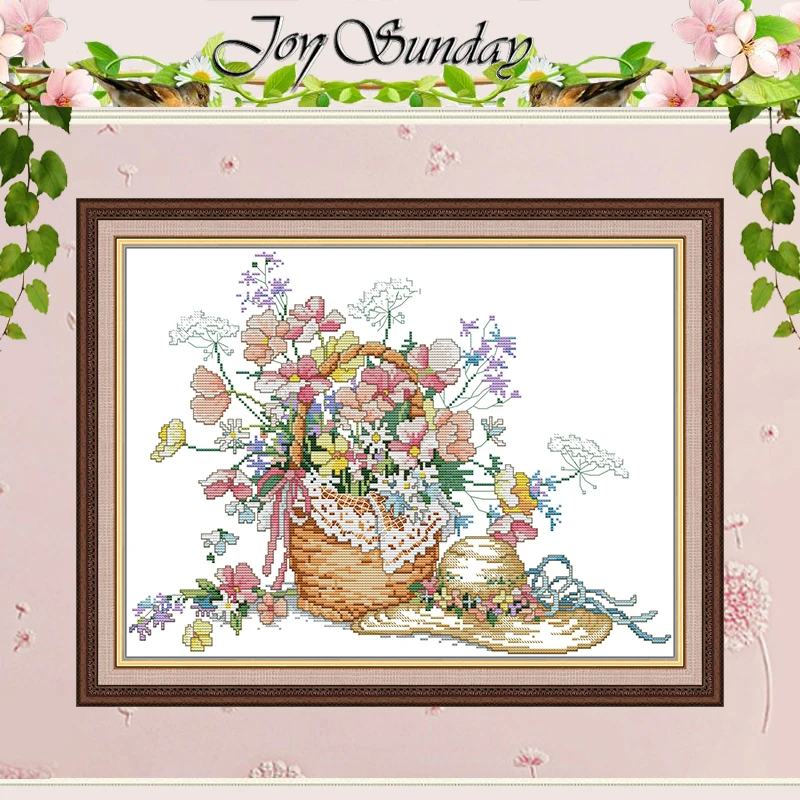 

Flowers and Straw Hat Patterns Counted Cross Stitch Set DIY 11CT 14CT 16CT Stamped DMC Cross-stitch Kit Embroidery Needlework