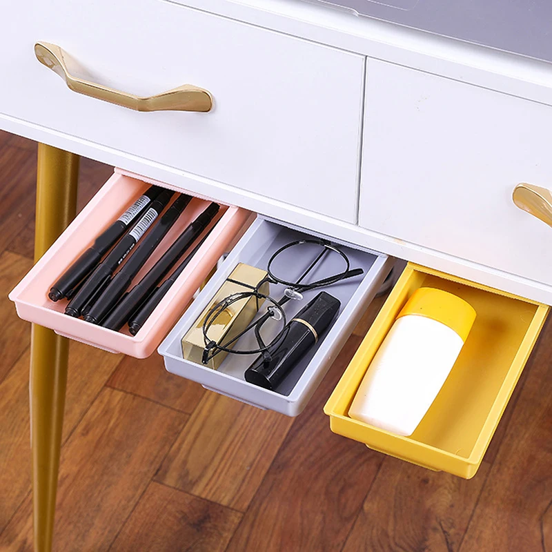

Drawer Style Storage Box Under The Mirror Cabinet Desk Self-Adhesive Sundries Cosmetics Stationery Organizer Table Holder