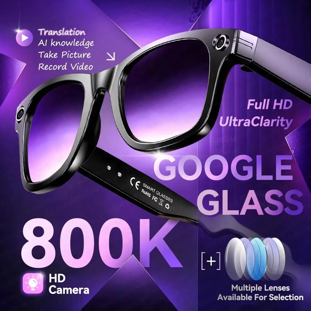 

AI Smart Glasses with 8MP Camera Video Recording 20+ Languages Translation Sunglasses Bluetooth Call Music Play Men Women