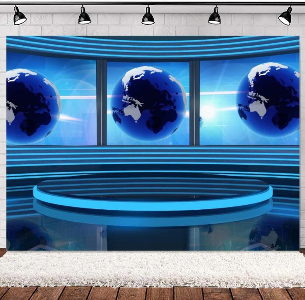 

Studio TV Photography Backdrop Interior Broadcasting For Global News Reportage Screen Conference Photo Background Girls Person