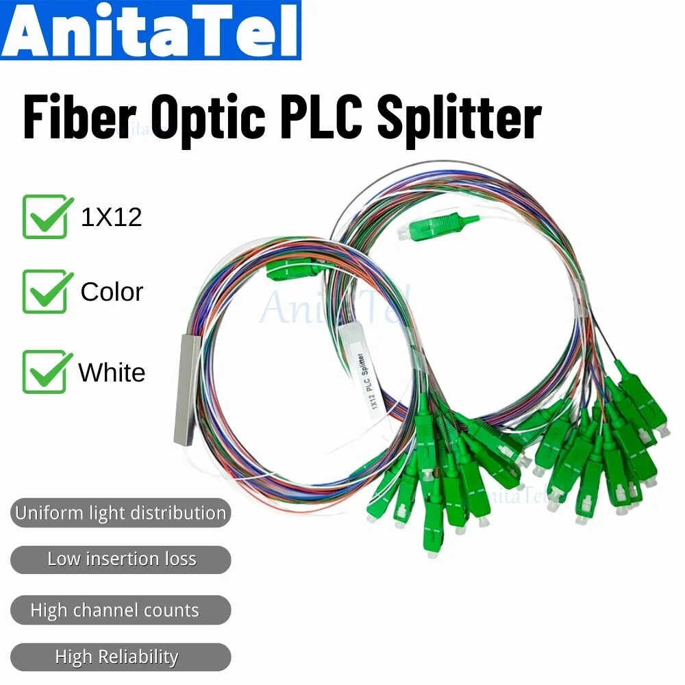 Divisor de fibra óptica 1x12 SC/APC SM 0,9 Mm G657A1 PVC 1M FTTH 1:12 PLC