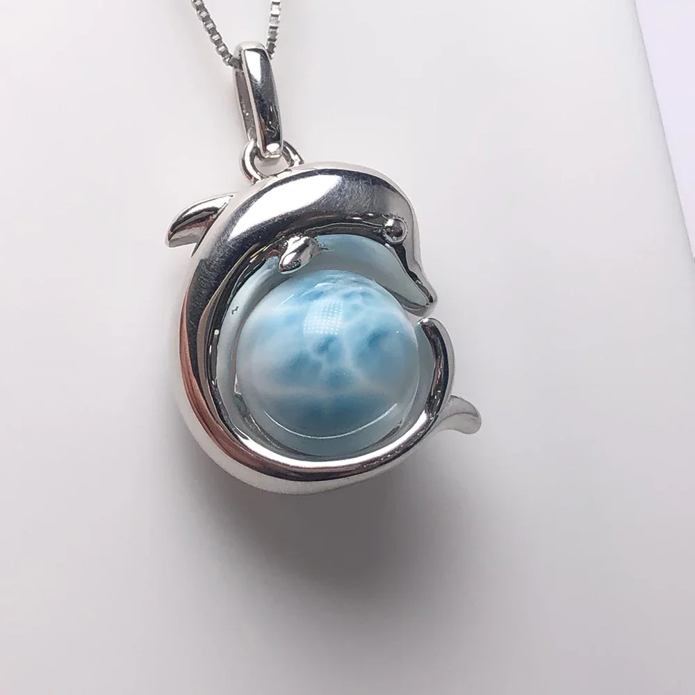 Unique Larimar Pendant in 925 Sterling Silver – Handmade Dolphin Shape Necklace Gift for Her