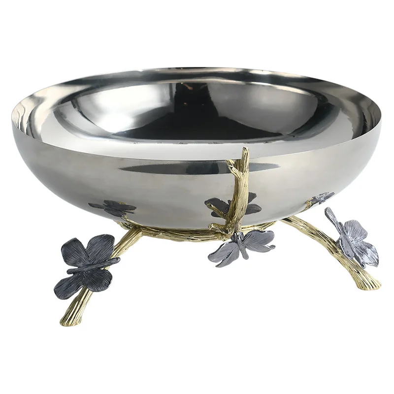 Nordic Creative Butterfly Nut Plate Fruit Plate Stainless Steel Mirror Bowl Home Tableware Light Luxury Handmade Gift Ornament