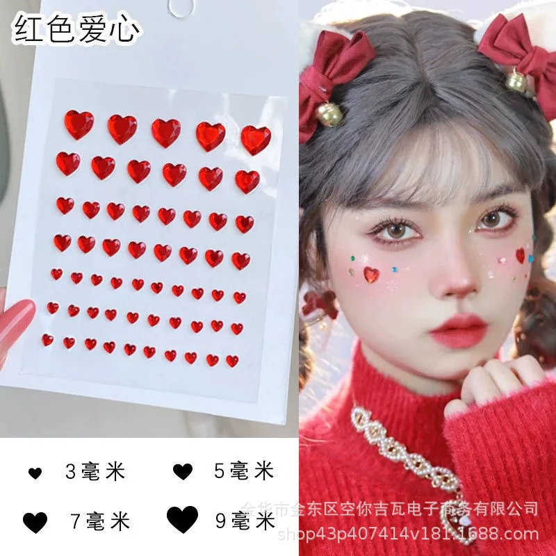 Self Adhesive Love Heart Laser Rhinestone Stickers 3D Crystal Gems for Phone Case CCD Decoration Kids Makeup Face