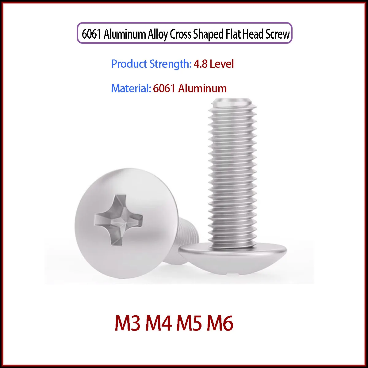 6061 Aluminum Alloy Cross Shaped Flat Head Screw Pan Head Bolt M3M4M5M6