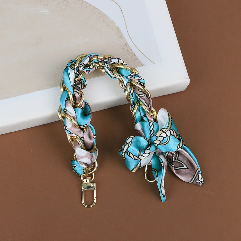 Suitable for round cake white cosmetic bag transformation silk scarf chain Ladies chain strap accessories