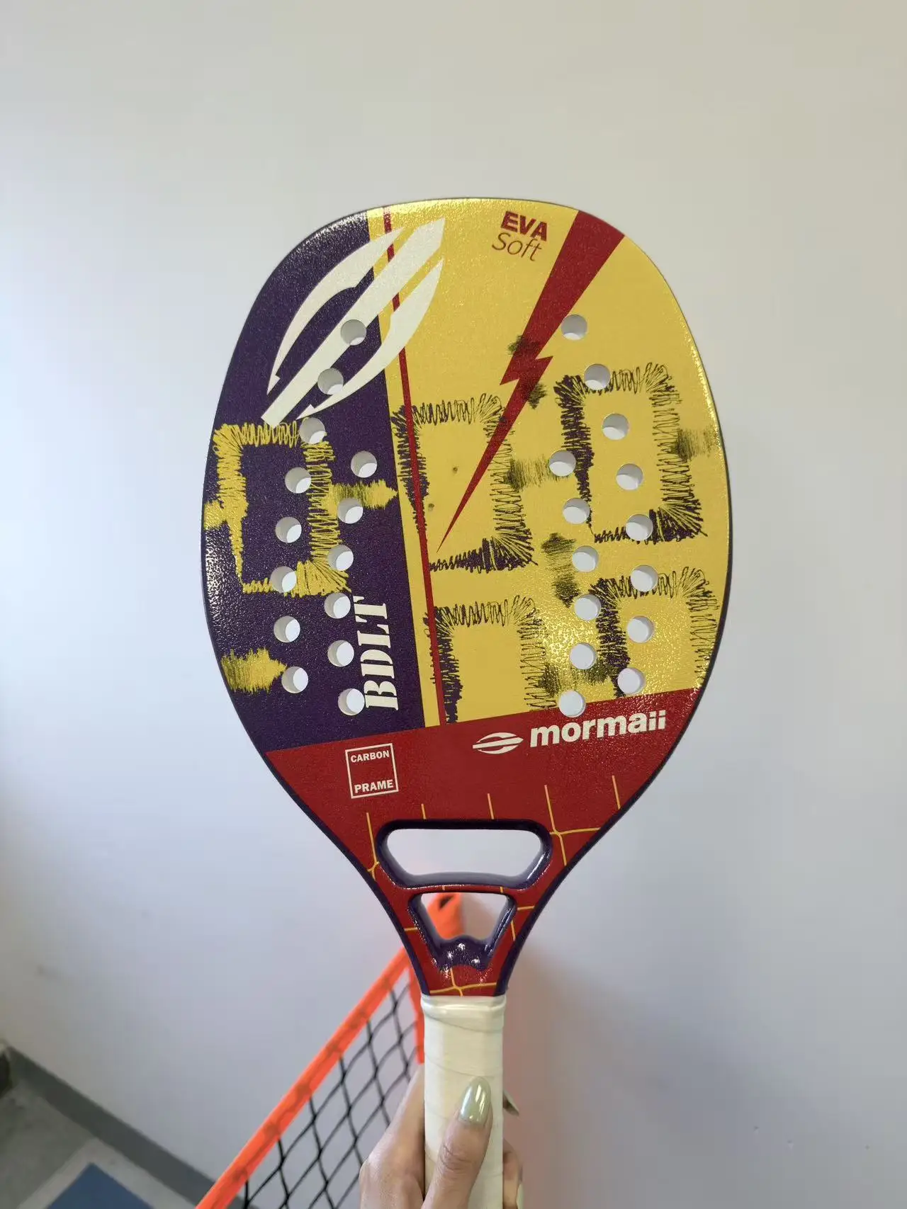 Carbon Frame Beach Tennis Paddle EVA Soft Core Perforated Face Shockproof Handle Beach Tennis Racket