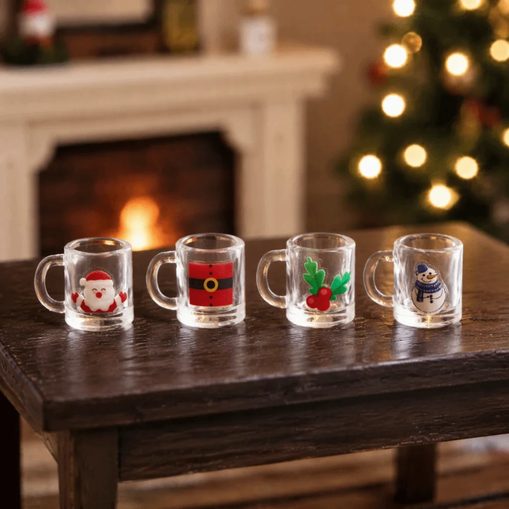 4pcs Simulation 1:12 Dollhouse Furniture Red Wine Glass Water Cup Christmas Style Dollhouse Wine Glass Glass Model Transparent