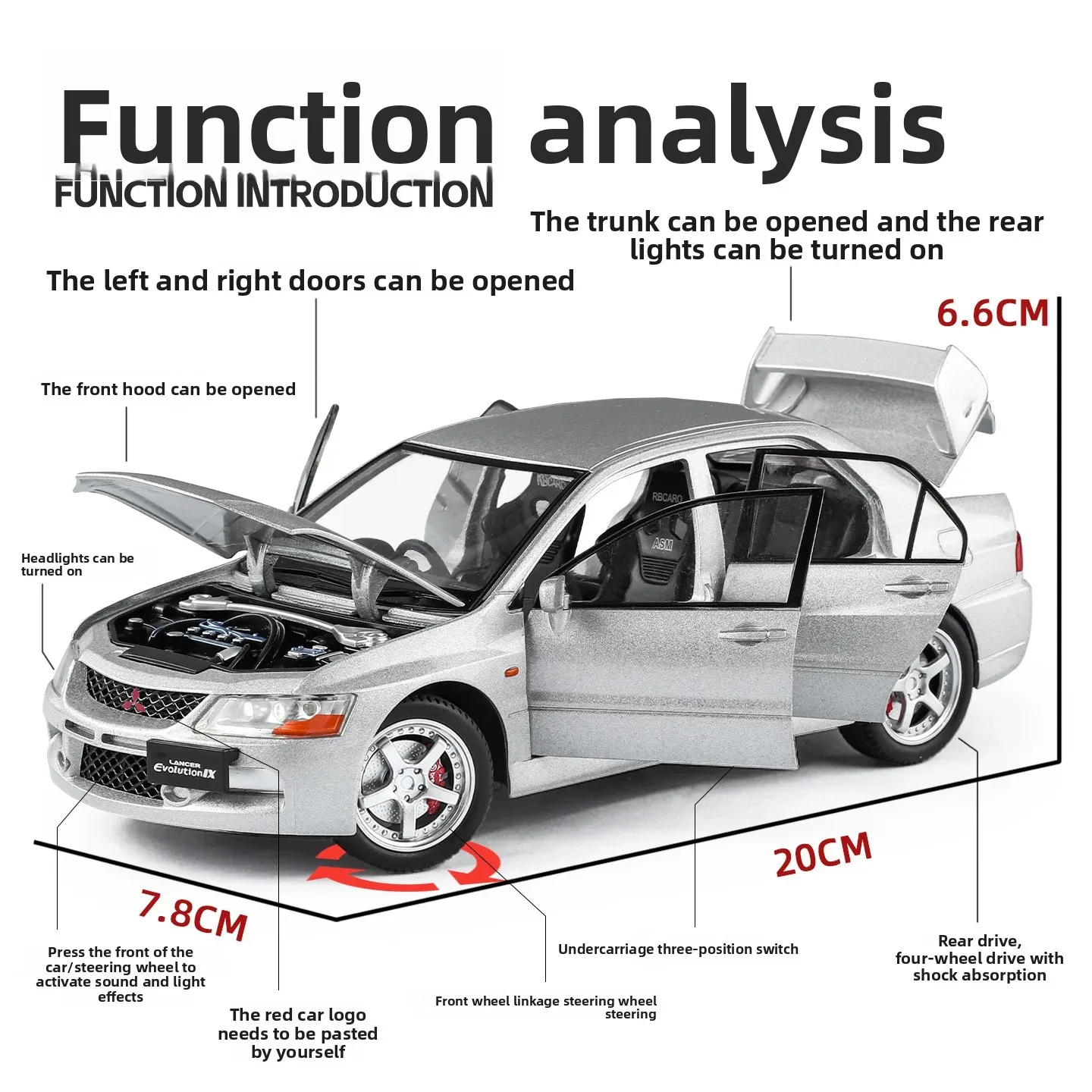 

1:24 Lancer EVO IX EVO9, спортивный автомобиль, высокая имитация литья под давлением автомобиля, модель автомобиля из металлического сплава, коллекция детских игрушек, подарки