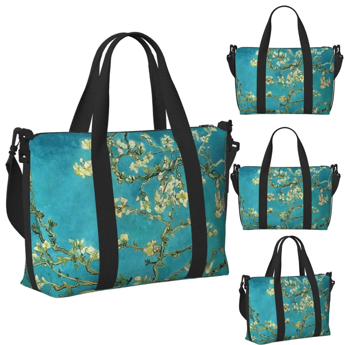 Bolso de viaje personalizado Vincent Van Gogh con flor de almendra y playa, bolsos de mano para gimnasio, Yoga, bolso de compras para mujer, bolso de hombro