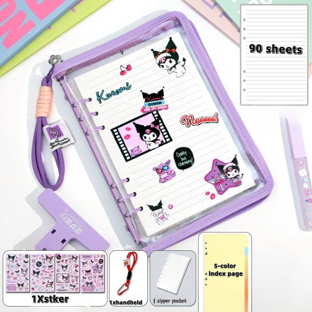Picture 3: A5 6 Ring Clear Storage Binder Waterproof Sparkling PVC Zipper Notebook with Binder Pockets, Divider, Refill Paper,Sticker