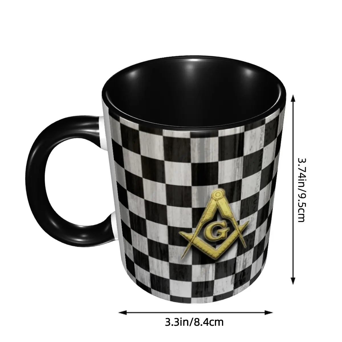 Personalized Square Compass And Checkers Coffee Mug DIY Masonic Freemason Ceramic Tea Milk Cups