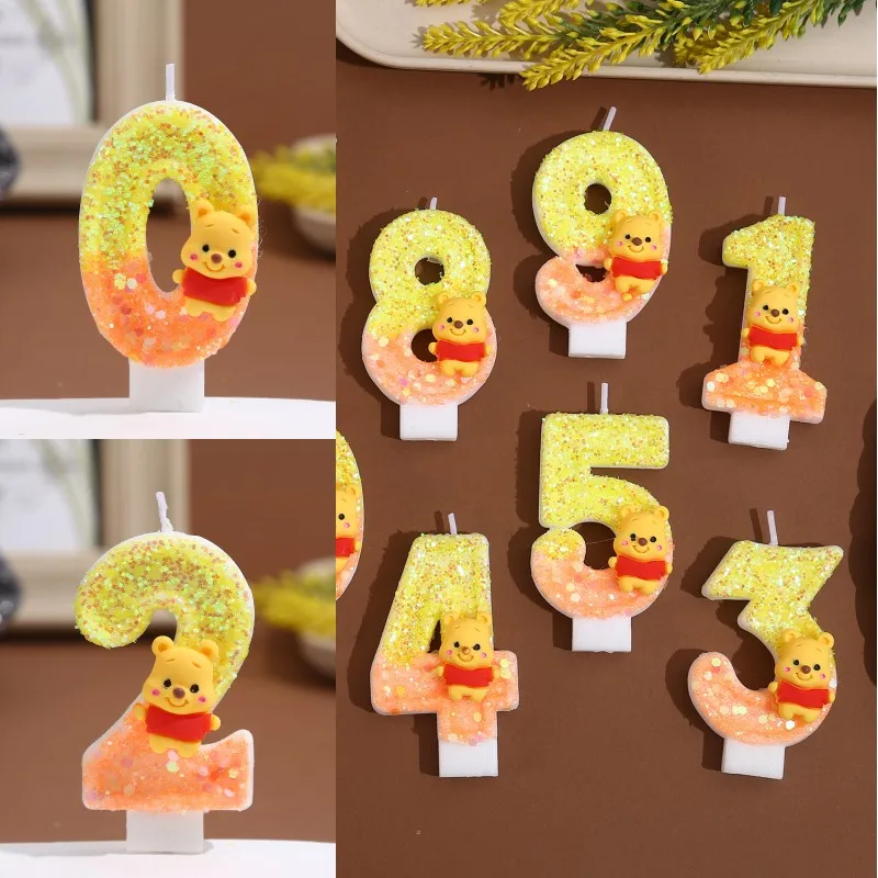 0-9 Winnie The Pooh Kerzen Thema Party Nummer 0-9 Kindergeburtstag Party Kuchen Topper Babyparty Dekoration für Partyzubehör
