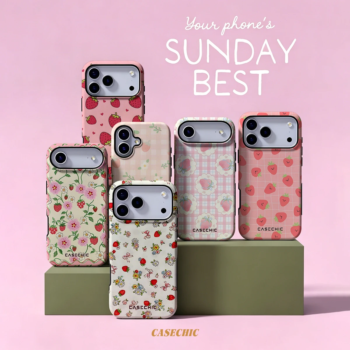 Strawberry Floral Bow Print For Samsung Galaxy S26 Ultra A56 Exquisitely Pattern Double Protective Phone Cover Cases CaseChic