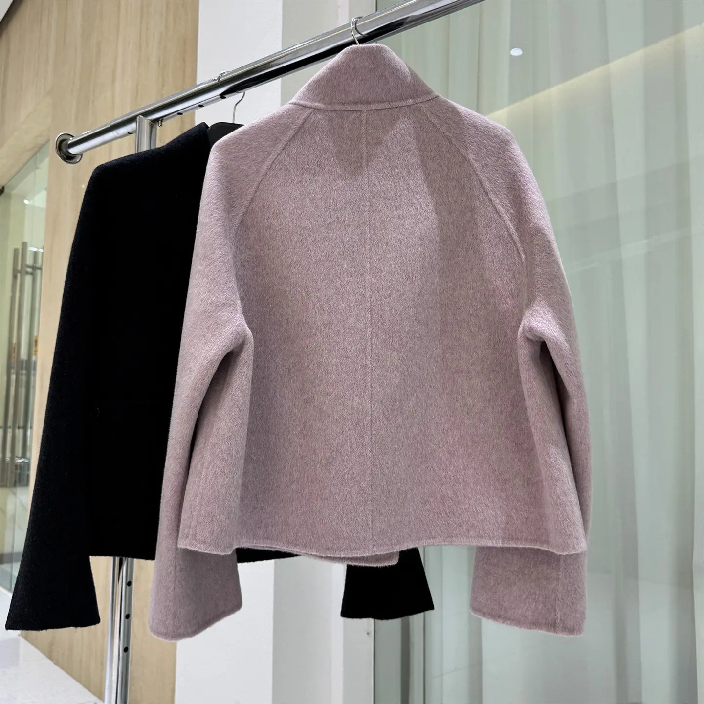 Women 2026 Autumn Winter New Light Luxury Double Faced Cashmere Coat Short Loose Drop Shoulder Scarf Collar Tassel Wool Outerwea