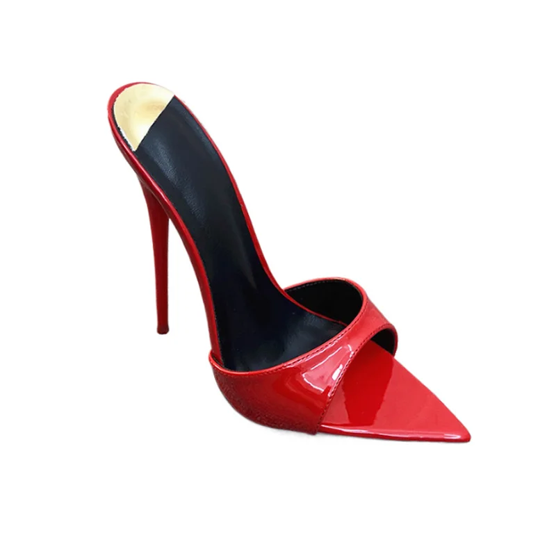 CA 16/14CM High Heels Slippers,Women Summer Slides,Stage Show Shoes,Open Pointed Toe,Sheepskin Lining,Black,Red,Custom Colors