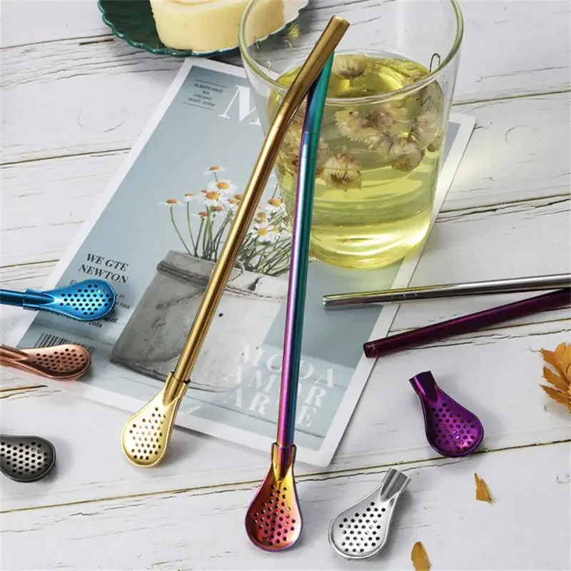 Detachable Drinking Straw Yerba Mate Straw Gourd Bombilla Filter Spoon Reusable Metal Kitchen Bar Milk Tea Coffee Stirring Spoon