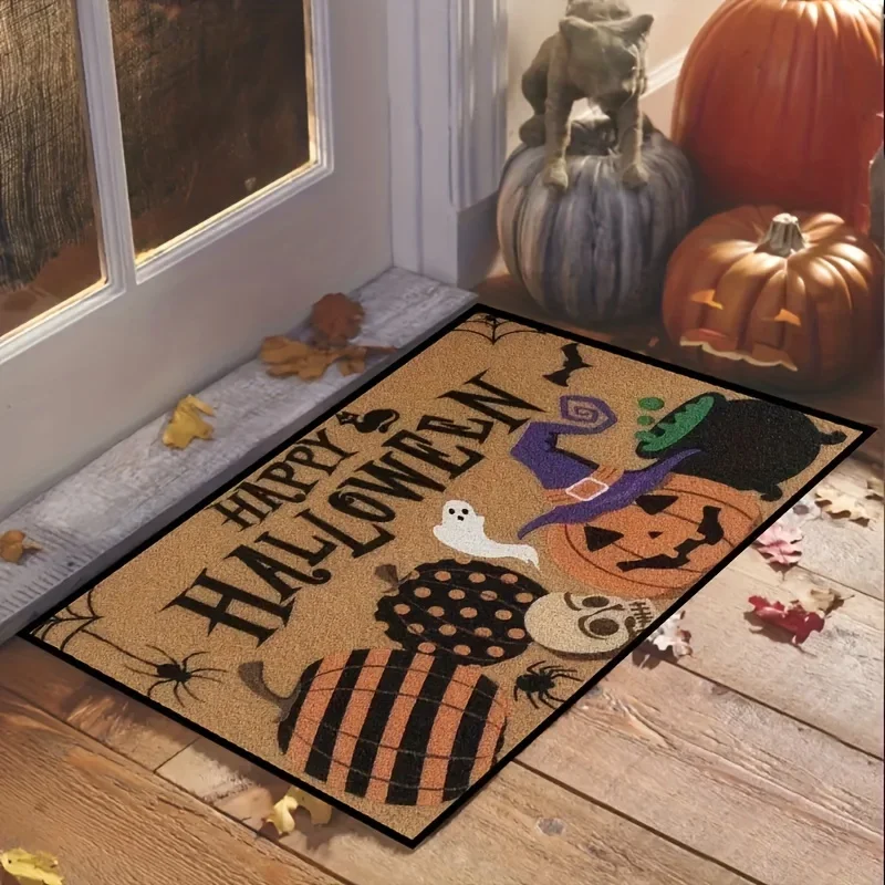 Halloween Pumpkins Floor DoorMat Entrance Flannel Carpet Waterproof Kitchen Hallway Rugs Bedroom Bathroom Non-Slip DoorMat