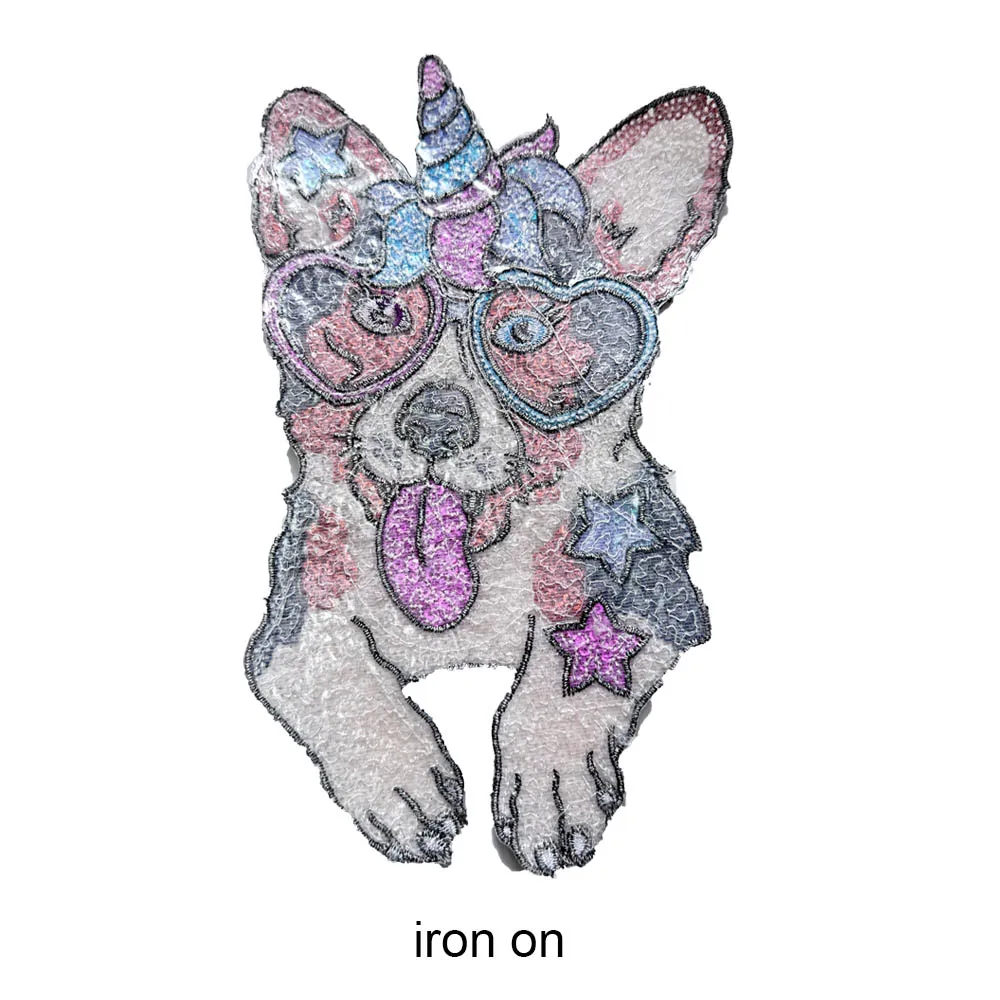 1 Piece 15*24cm Delicate Sequins Design Patch Fashion Shining Iron On Dog Patch for Clothes Accessories