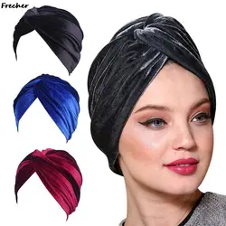 Cross Velvet Turban Hat Women Wedding Party Hair Cover Cap Elegant Ladies Islamic Inner Hats Twisted Knot Decor Headwrap Beanies