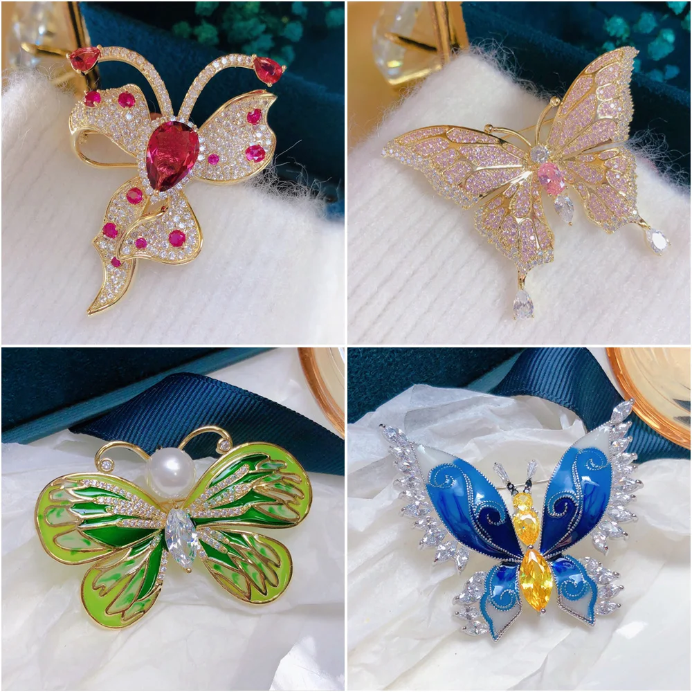 

High-end Colored Butterfly Brooches for Women Luxury Design Cubic Zirconia Personality Corsage Blazer Coat Accessories Pins