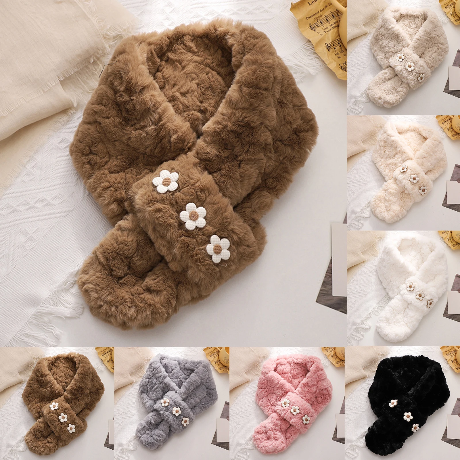 

Ladies' Neck Cover Shawl Scarf Winter Scarfs Cute Small Flower Thickened Warm Embossed Cross Neck Korean Cross Scarf Warm