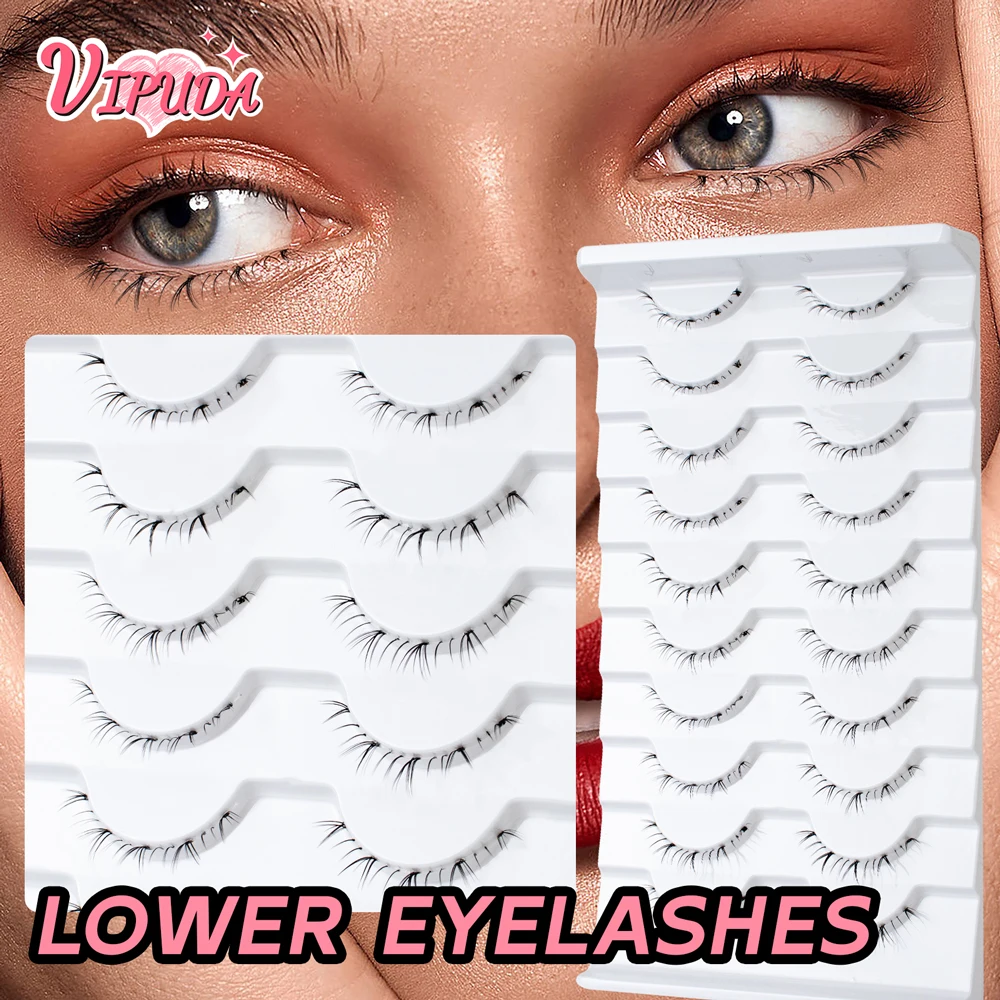 10Pairs Lower Eyelash Design Fluffly Fashion Natural Under Lashes Handmade Clear Band Bottom Fake Lash Extension Makeup Tools