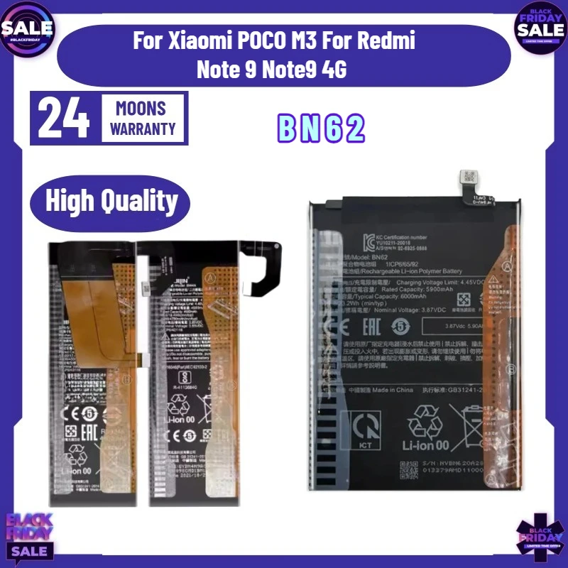 

Mobile Phone Batteries BN62 For Xiaomi POCO M3 For Redmi Note 9 Note9 4G 9T BN 62 BN-62 Batterij + Track Code Battery