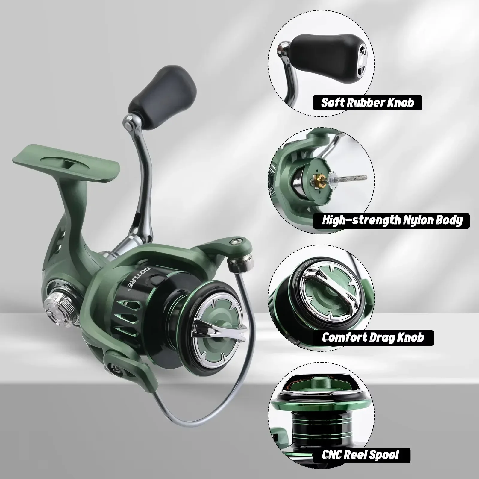 Goture 1000-4000Series Spinning Fishing Reel 5.2:1 13LBS Drag Ultralight Reinforced for Fresh Salt Water Lure Bass Fishing Gear