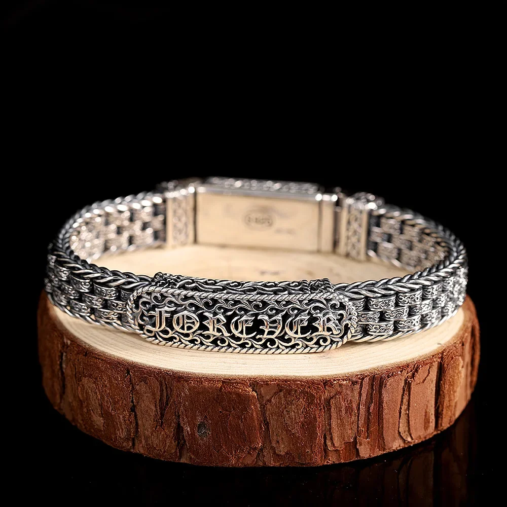 

Плетеный браслет QN серебряного цвета с узором Tangcao для мужчин и женщин, толстый стиль ретро и старомодные ювелирные изделия 2