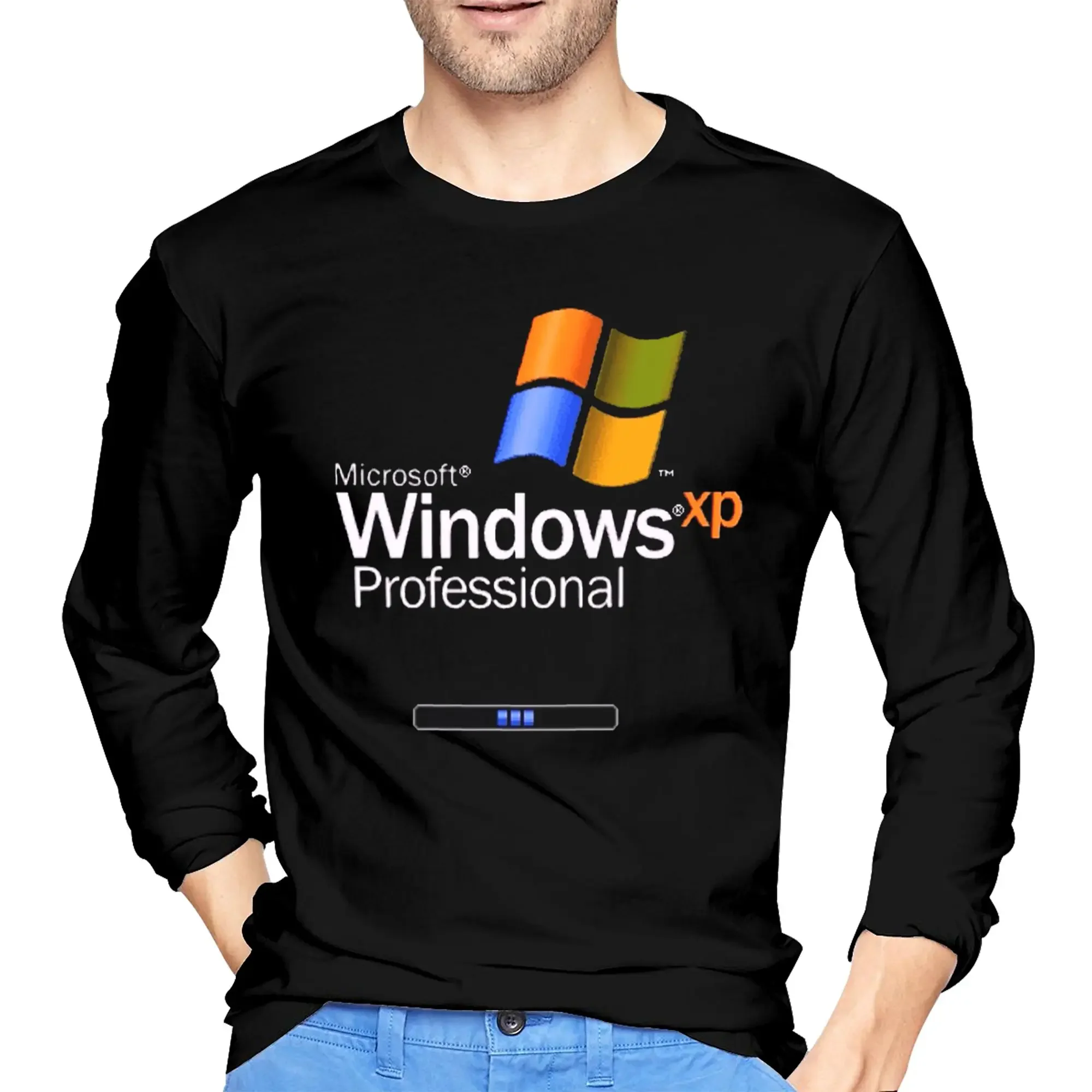 

Windows 95 Geeks Nerd Mesh Men's Long Sleeved T-shirt Fashion Round Neck T shirts Spring and Autumn Men tops