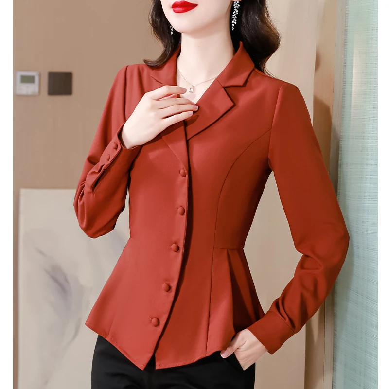 2024 Spring Autumn Notched Collar Women shirt Single-Breasted Office lady Blouse Elegant Fashion Long Sleeve Occupation Tops