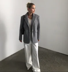 Jaqueta básica de lã feminina, blazer novo de moda, outono, inverno, 2022