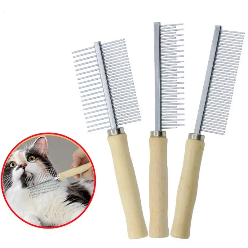 

Dog Comb Stainless Steel Dog Brush Pet Hair Remover Wooden Handle Brush Dogs Hair Knot Opening Massage Cat Comb Pet Grooming