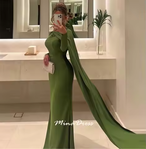 Mina Customized Shawl Turtleneck Floor-length Style Dresses for Special Events Arabic Evening Dress Luxury Evening Dresses 2025